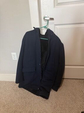 Zara Men's Dark Navy Hooded Pea Coat